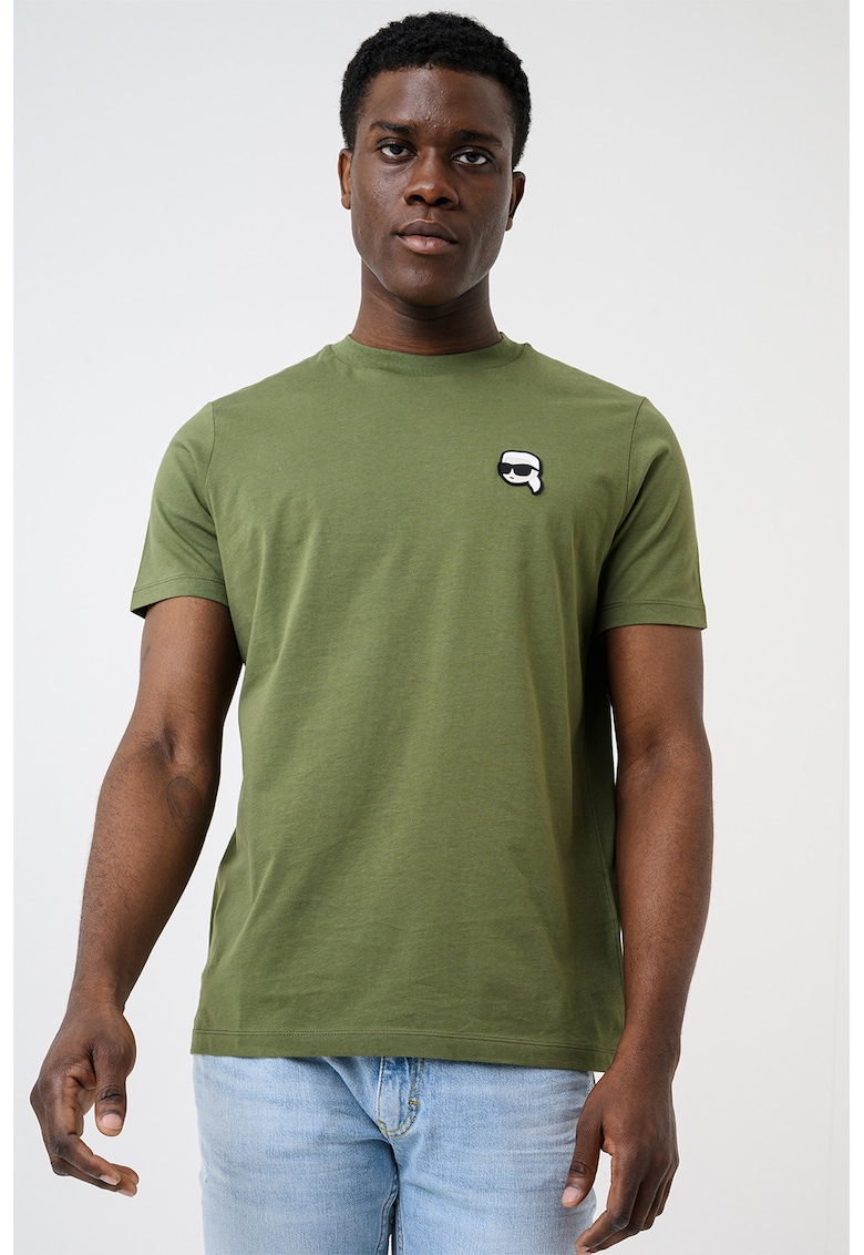 Tricou de bumbac cu monograma discreta - Verde feriga
