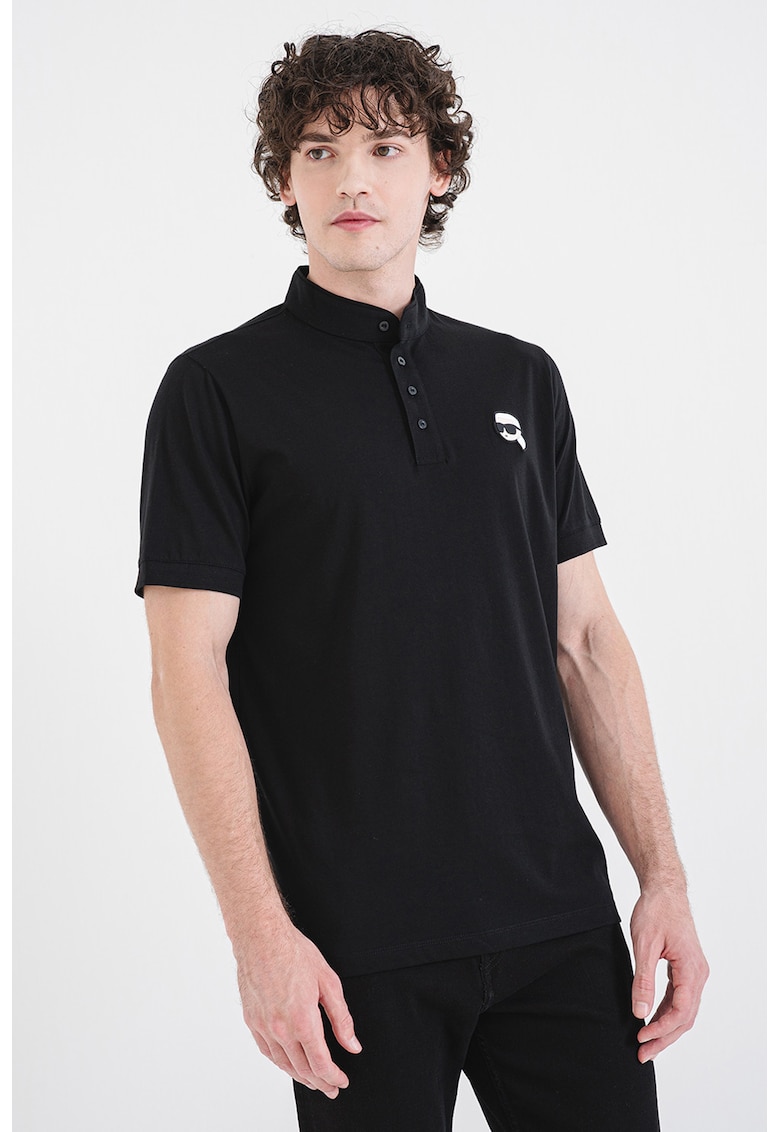 Tricou polo din bumbac cu aplicatie logo - Negru