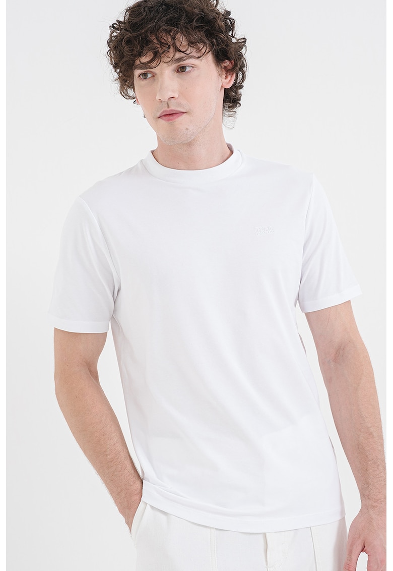 Tricou slim fit cu decolteu la baza gatului - Alb optic