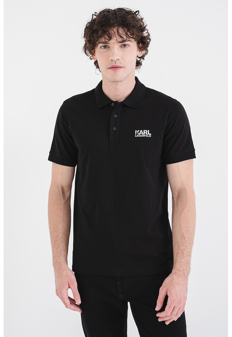 Tricou polo din bumbac cu logo - Negru