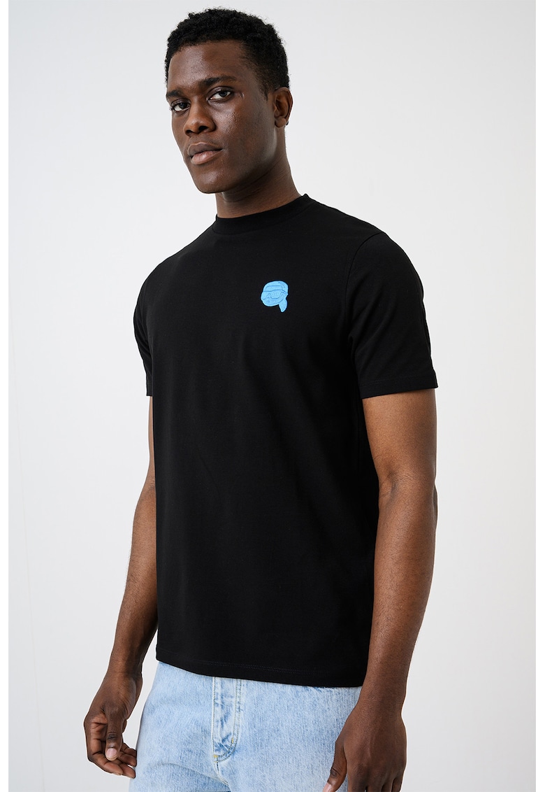 Tricou de bumbac cu aplicatie logo discreta - Albastru pastel/Negru