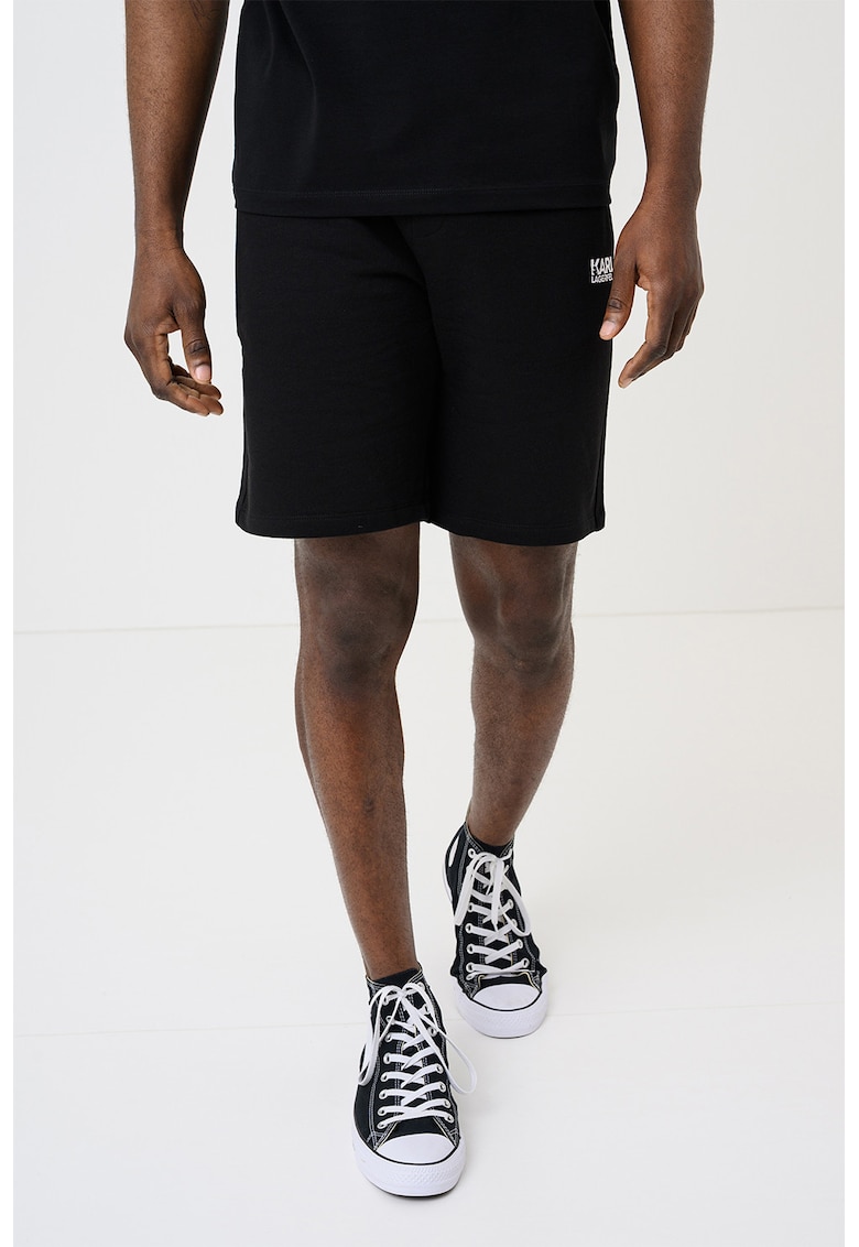 Pantaloni scurti din bumbac cu buzunar pe partea din spate - Negru