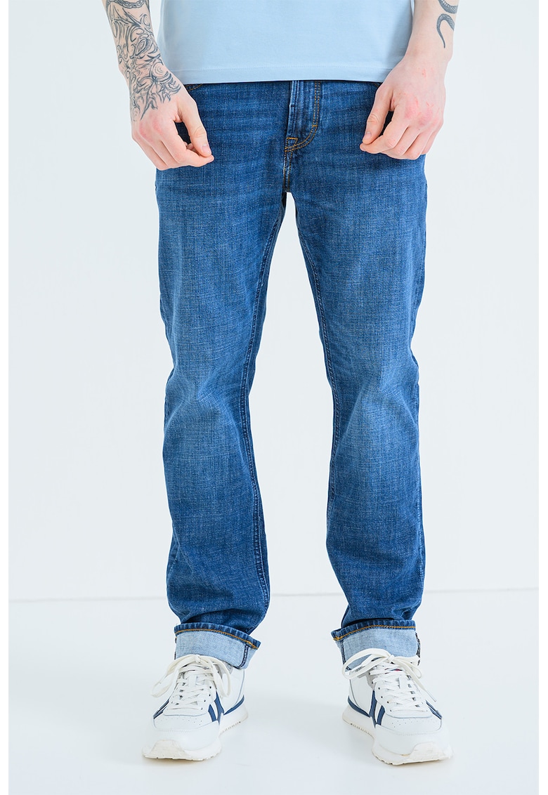 Blugi relaxed fit cu talie medie - Albastru melange