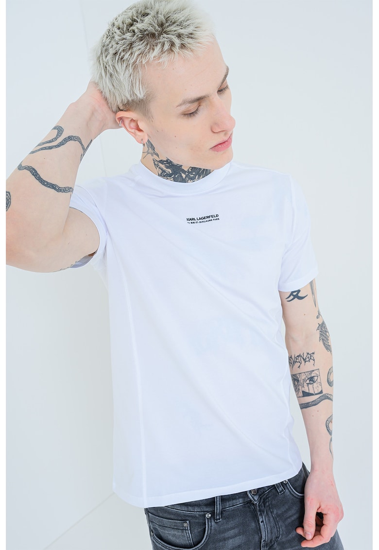Tricou regular fit cu imprimeu logo discret - Alb optic