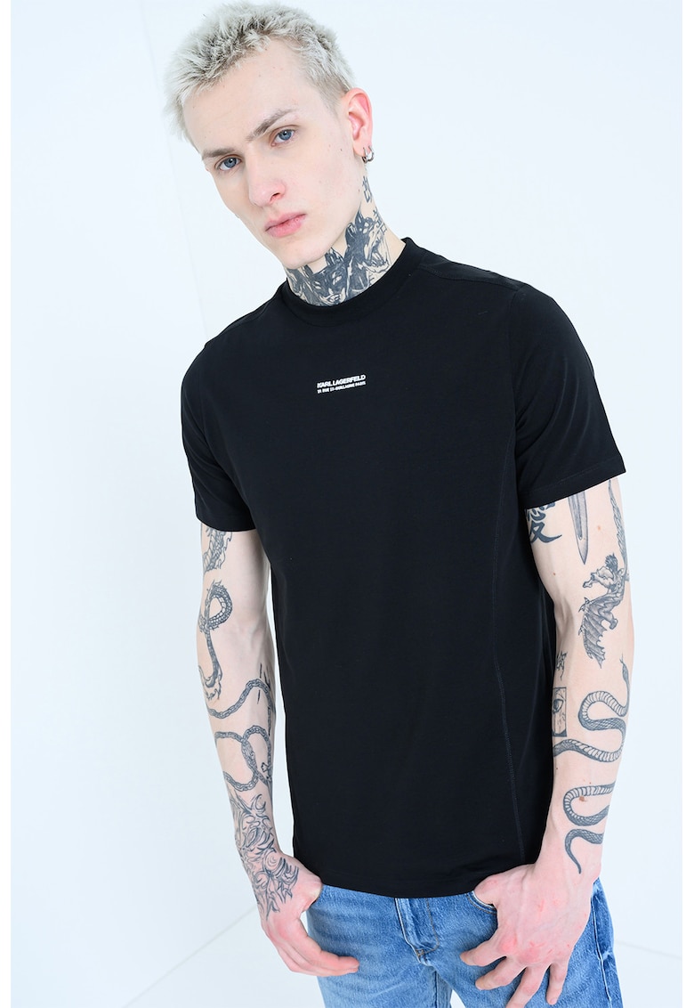 Tricou regular fit cu imprimeu logo discret - Negru