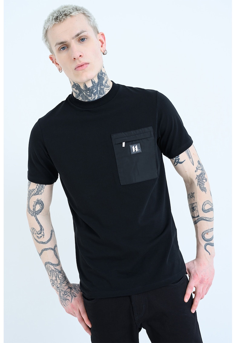 Tricou de bumbac cu buzunar cu fermoar - Negru