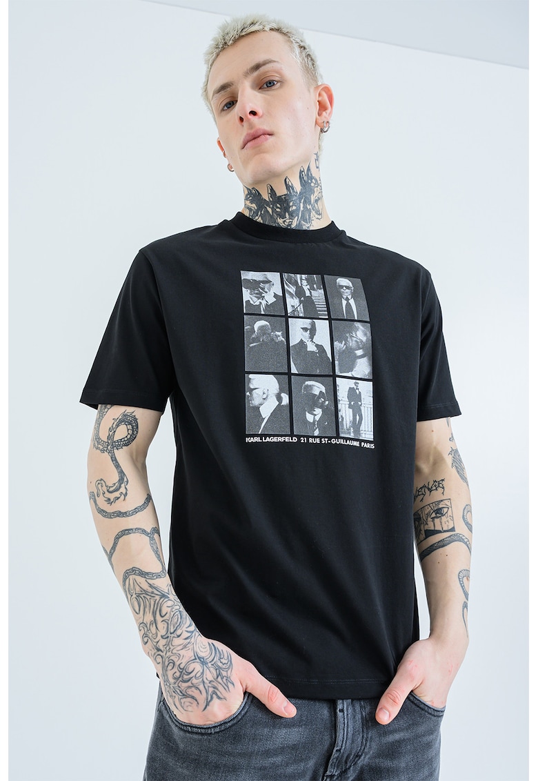 Tricou regular fit cu imprimeu foto - Negru/Gri