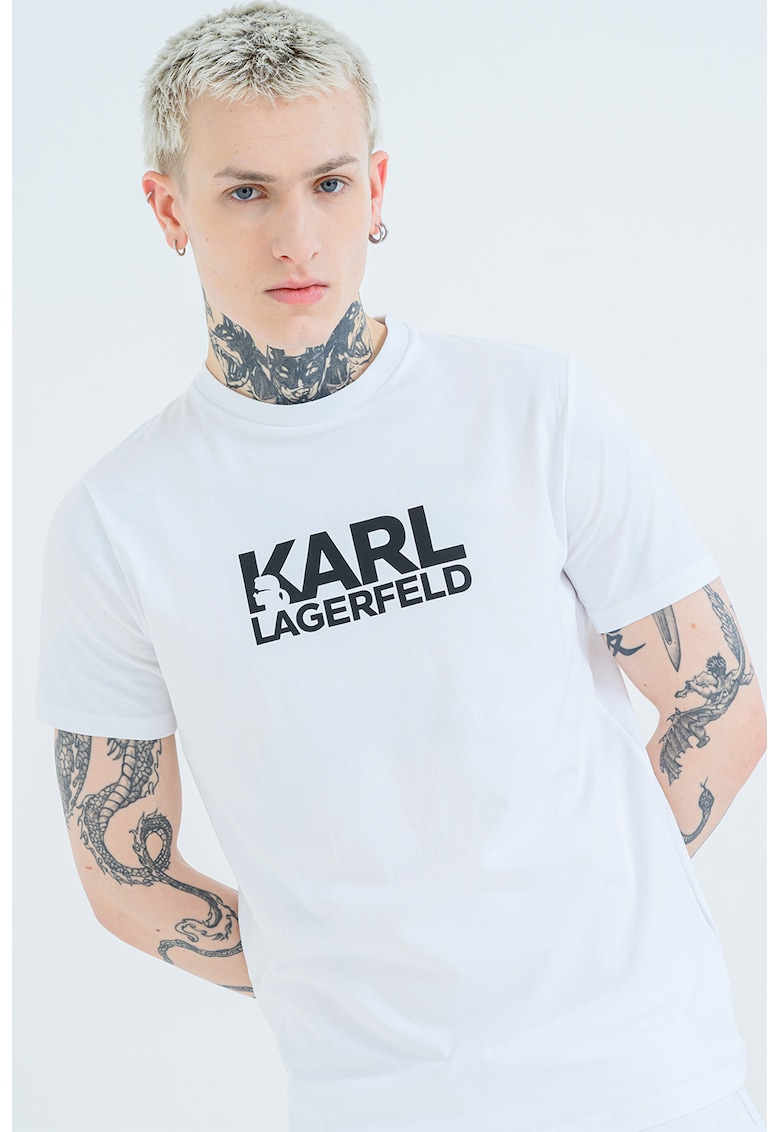 Tricou cu logo contrastant pe piept - Alb