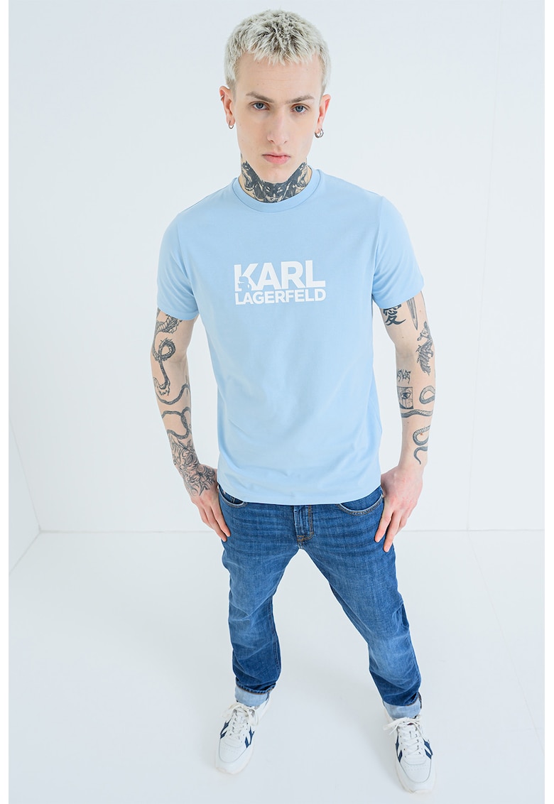 Tricou cu logo contrastant pe piept - Albastru deschis