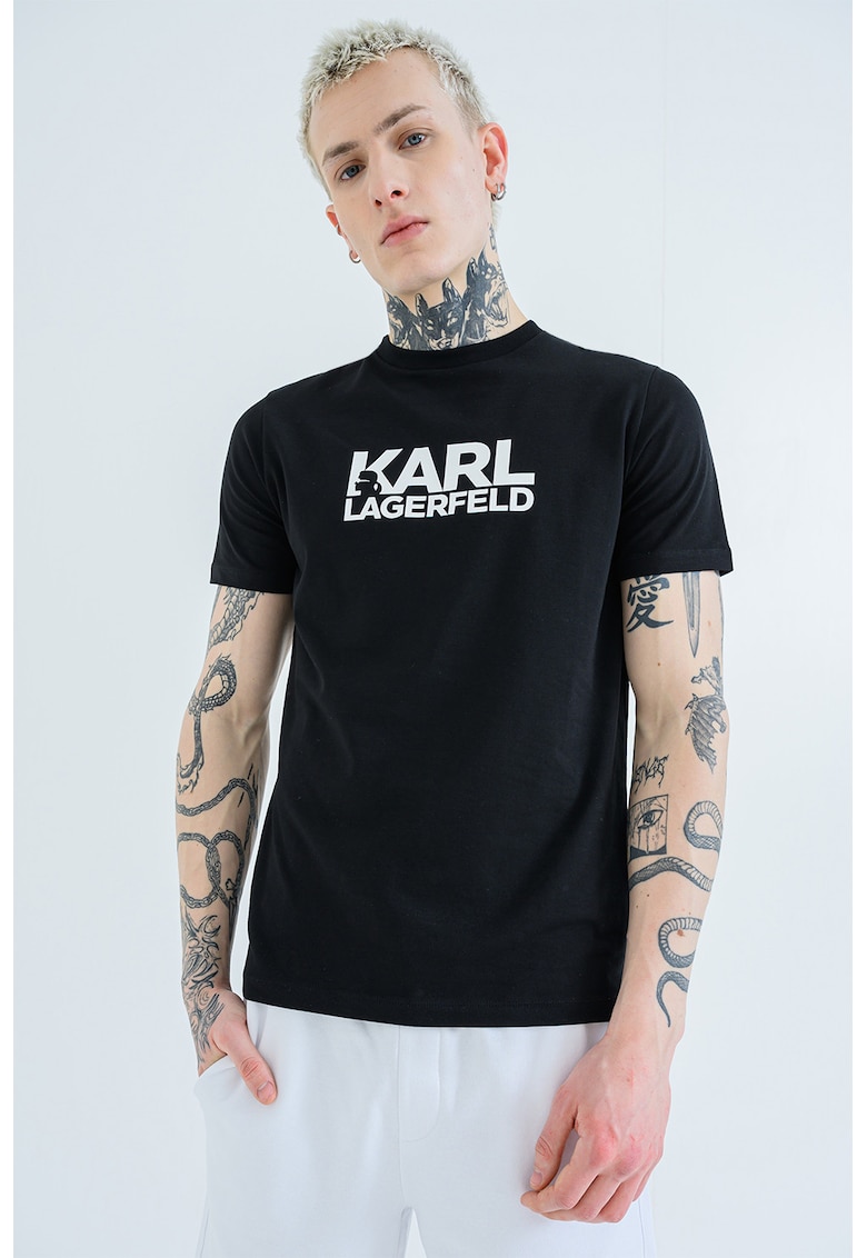 Tricou cu logo contrastant pe piept - Negru