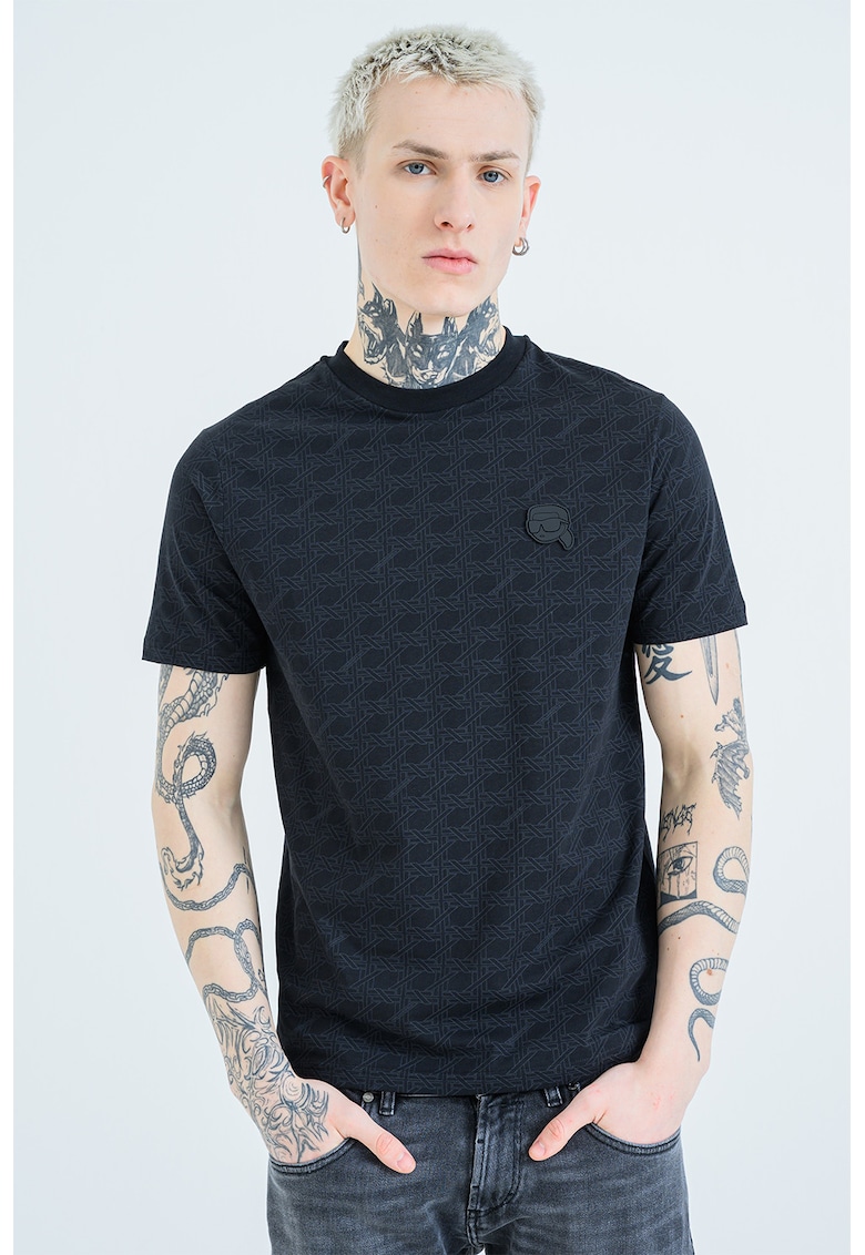 Tricou regular fit cu model monograma - Albastru ultramarin