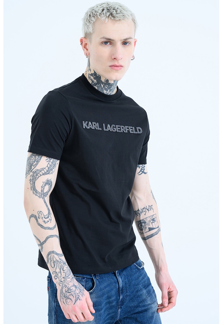 Tricou de bumbac cu aplicatie logo - Negru