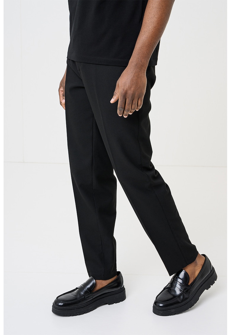 Pantaloni regular fit cu talie ajustabila - Negru