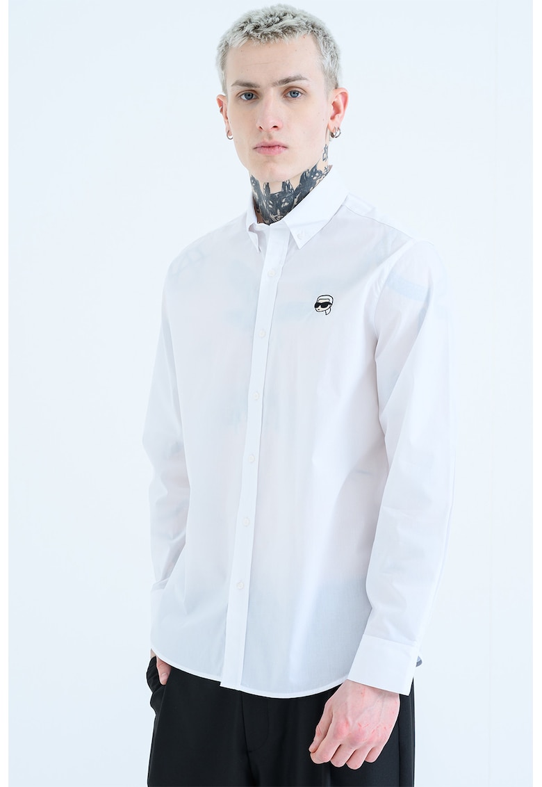 Camasa din amestec de bumbac cu logo - Alb optic