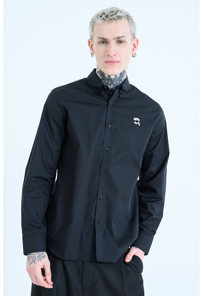 Camasa din amestec de bumbac cu logo - Negru