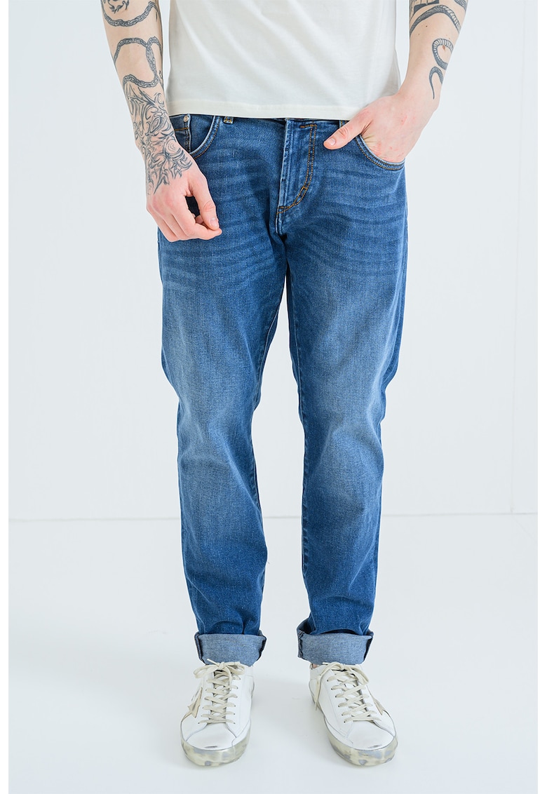 Blugi relaxed fit cu talie medie - Albastru melange