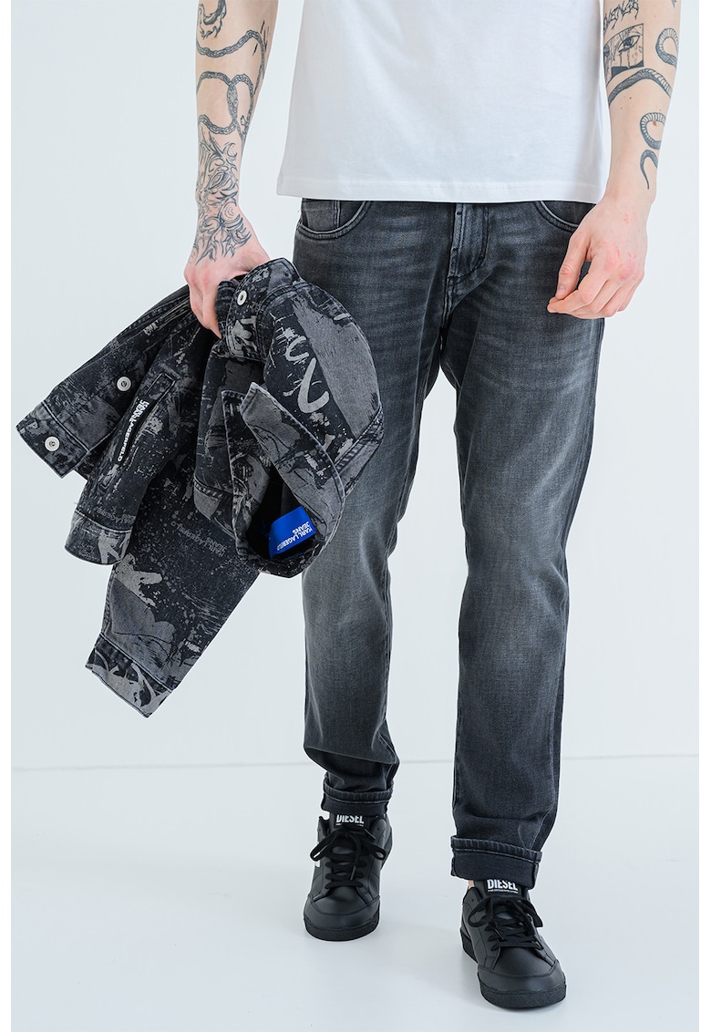 Blugi relaxed fit cu talie medie - Gri deschis melange