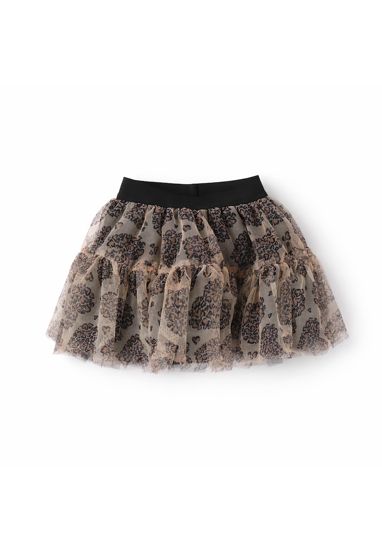 Fusta pentru fete - din tulle cu imprimeu - talie elastica si captuseala satinata