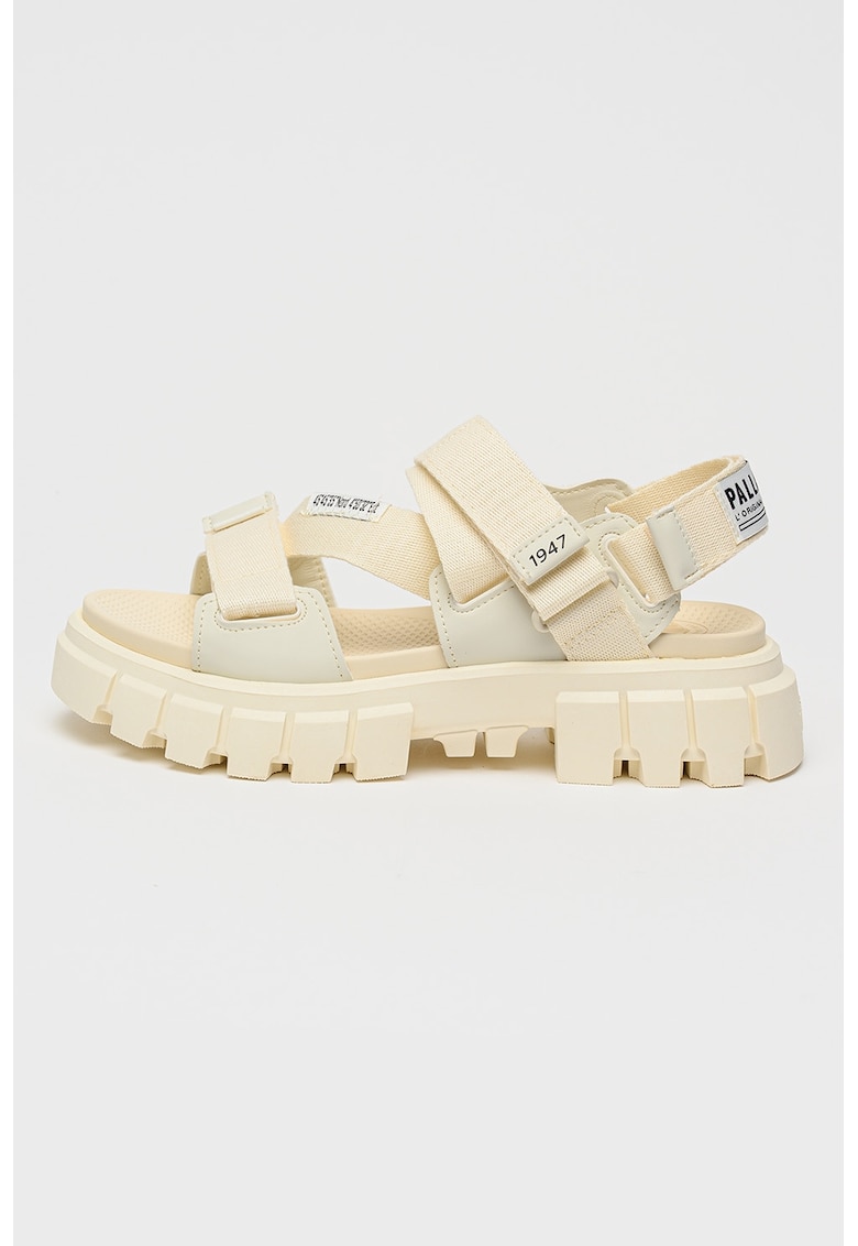 Sandale cu barete multiple - aspect masiv si velcro Revolt - Alb antichizat