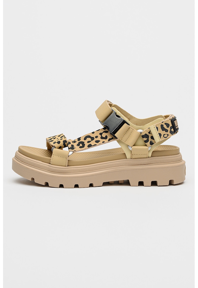 Sandale din piele cu model animal print Pallacruise - Negru/Bej sampanie
