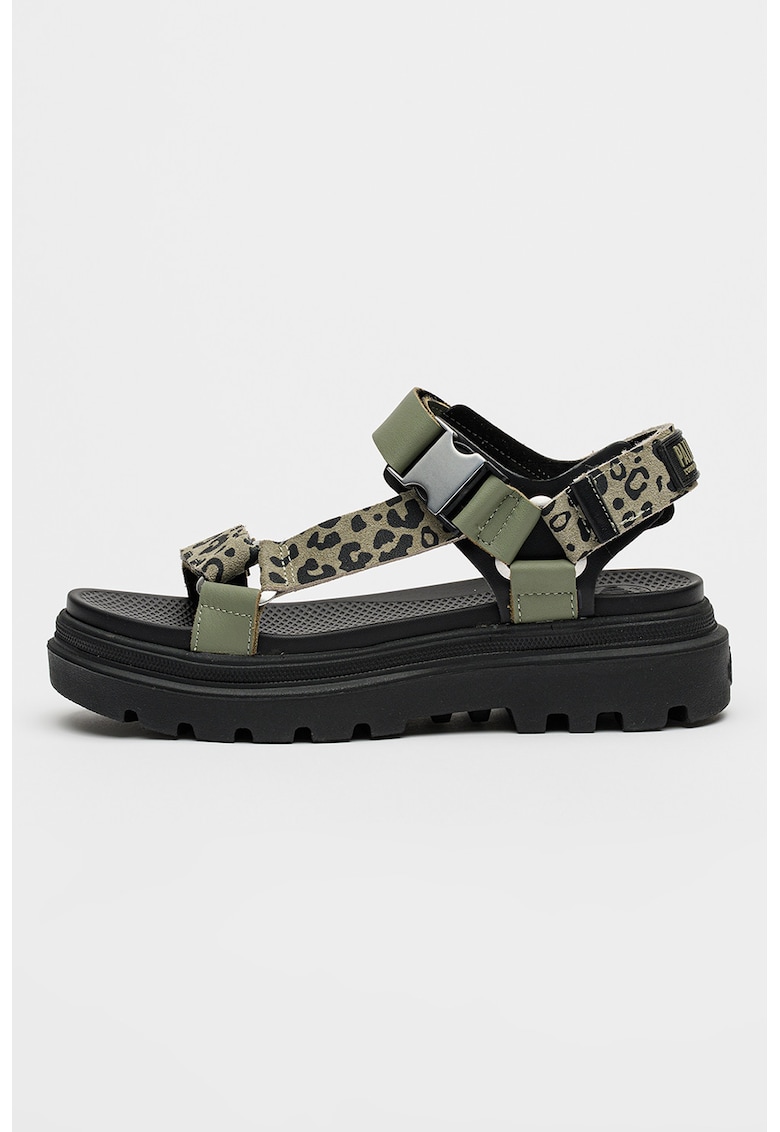 Sandale din piele cu model animal print Pallacruise - Negru/Verde sparanghel