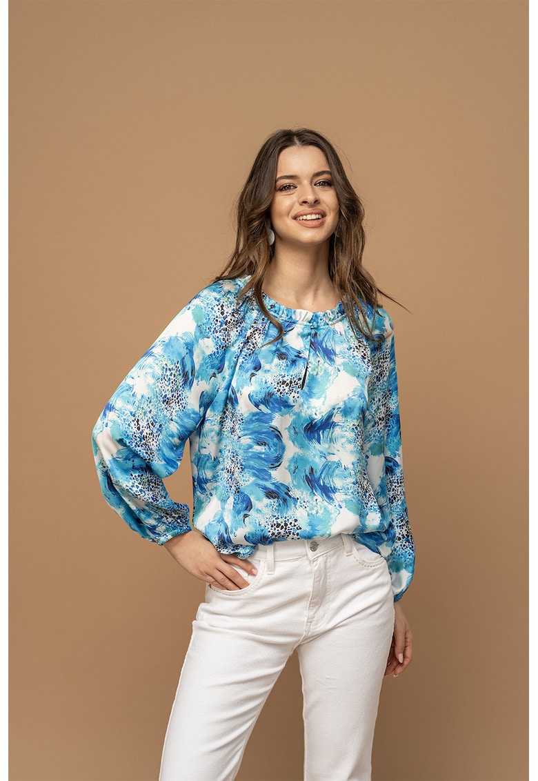 Bluza vaporoasa cu model - Alb murdar/Albastru deschis