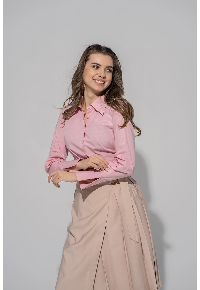 Camasa uni cu mansete cu slit Edina - Roz pastel