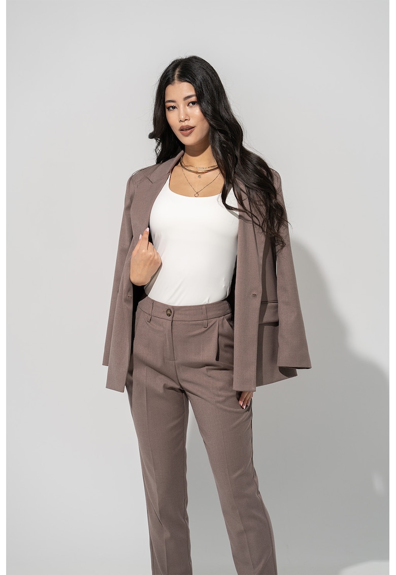 Pantaloni chino cu talie inalta Megan - Maro pamantiu
