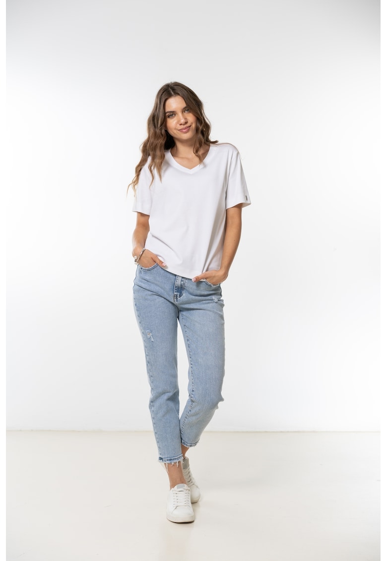 Tricou cu decolteu in V Agnes - Alb optic