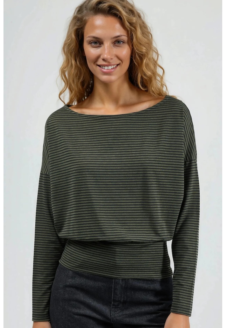 Bluza dama decolteu barca - elastic - verde kaki - jerseu