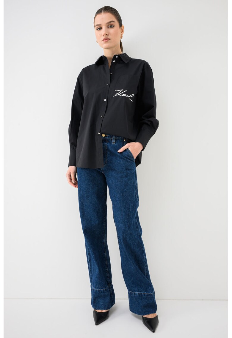 Camasa lejera cu imprimeu logo - Negru