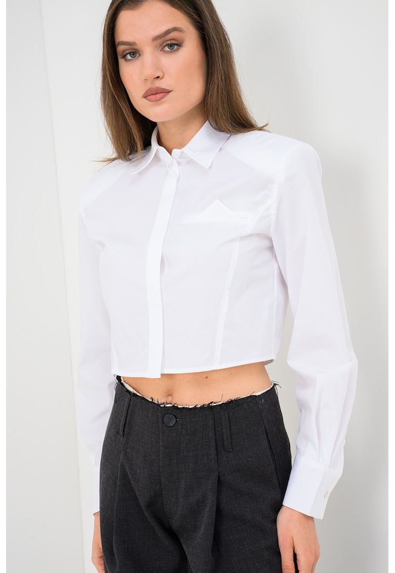 Camasa crop din bumbac organic - Alb optic