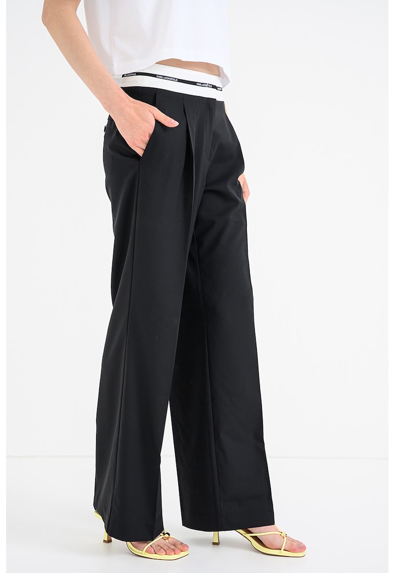 Pantaloni drepti din amestec de lana cu talie inalta - Negru