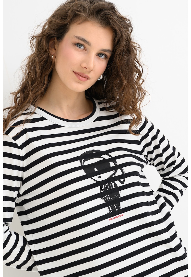 Bluza de bumbac organic cu model in dungi Ikon - Negru/Alb murdar