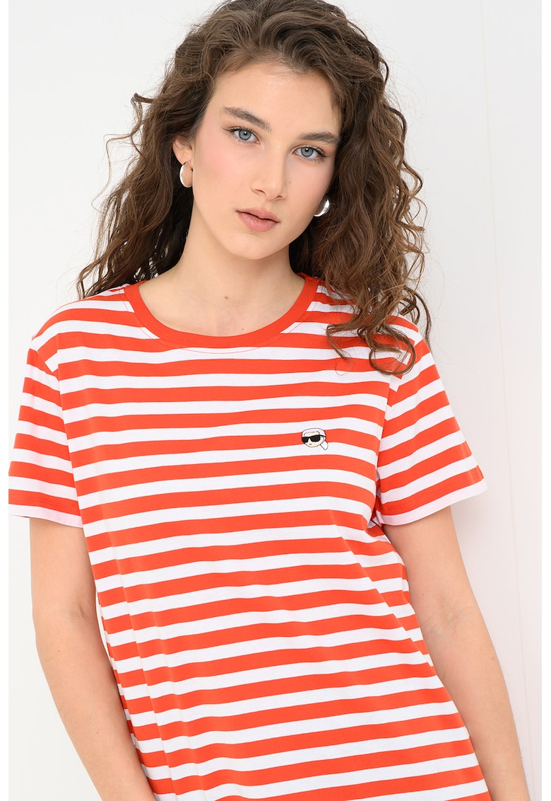 Tricou cu logo pe piept Ikon Stripe - Coral/Alb optic