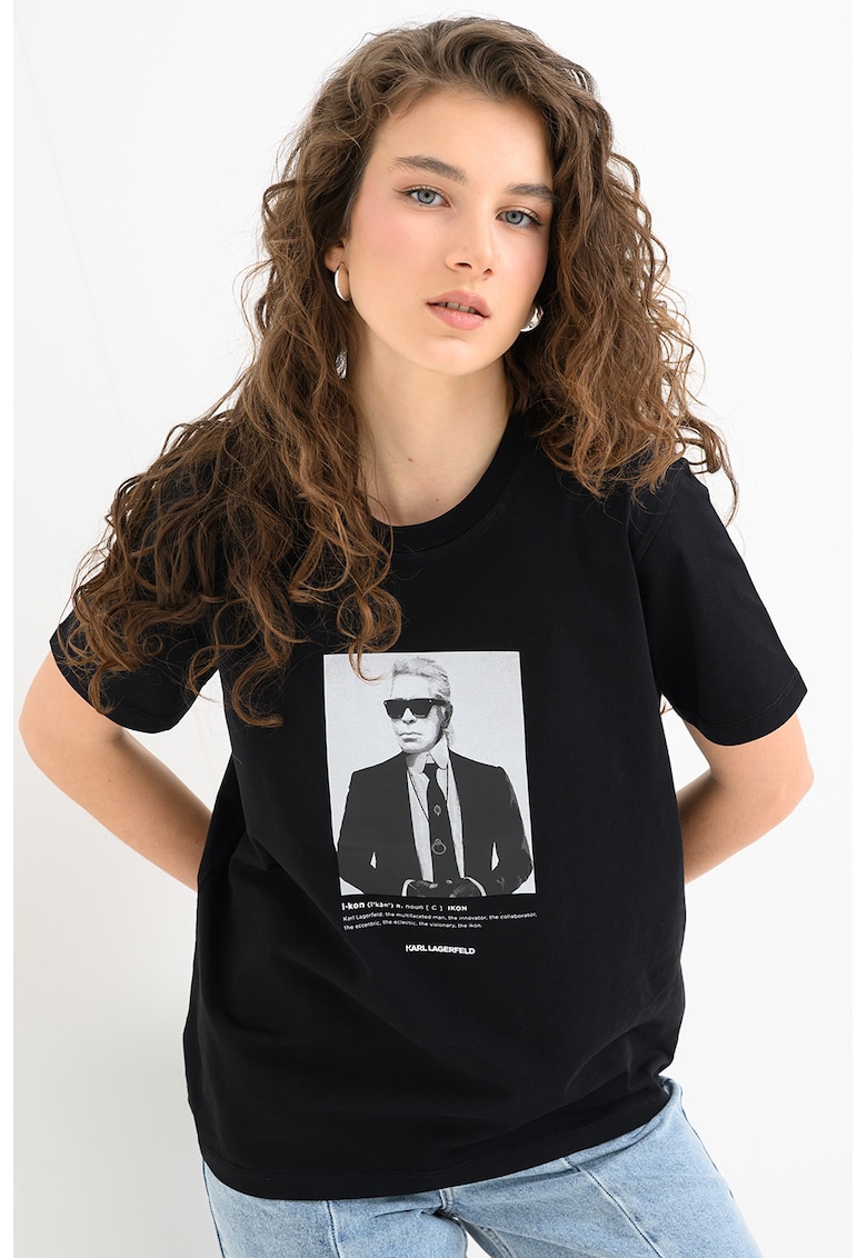 Tricou regular fit de bumbac organic Portrait - Negru