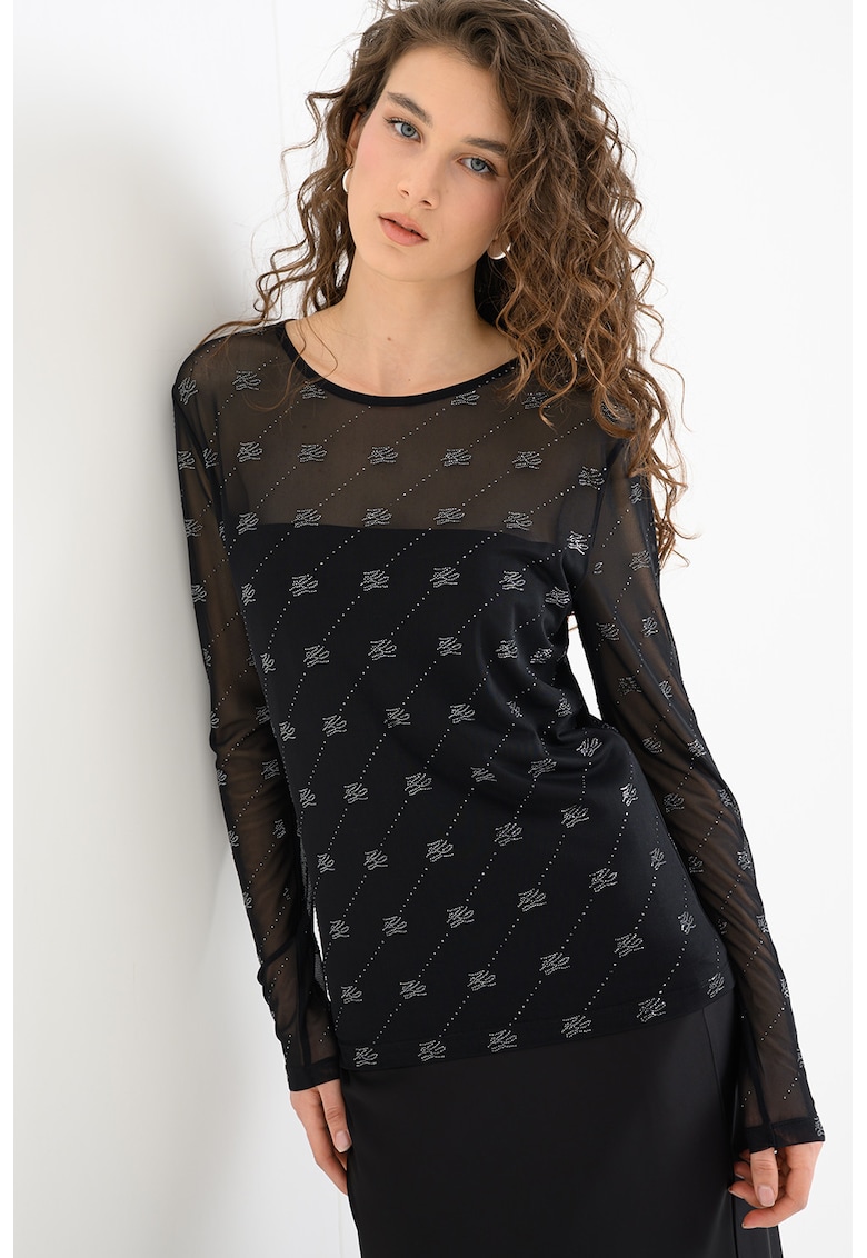 Bluza de plasa cu logo cu strasuri - Negru