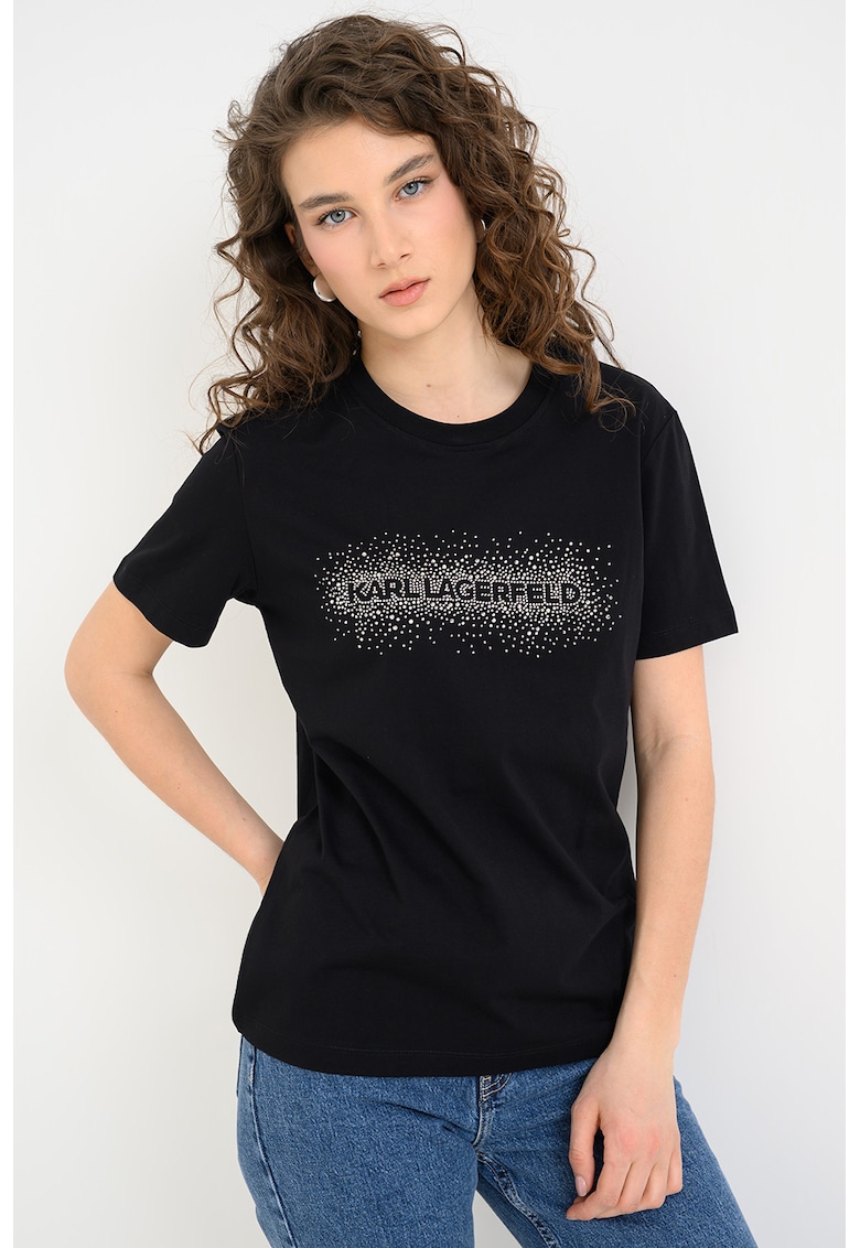 Tricou de bumbac organic cu logo cu strasuri - Negru