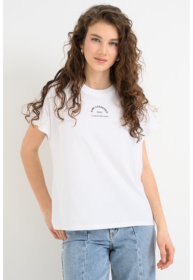 Tricou relaxed fit de bumbac cu logo stralucitor - Alb optic