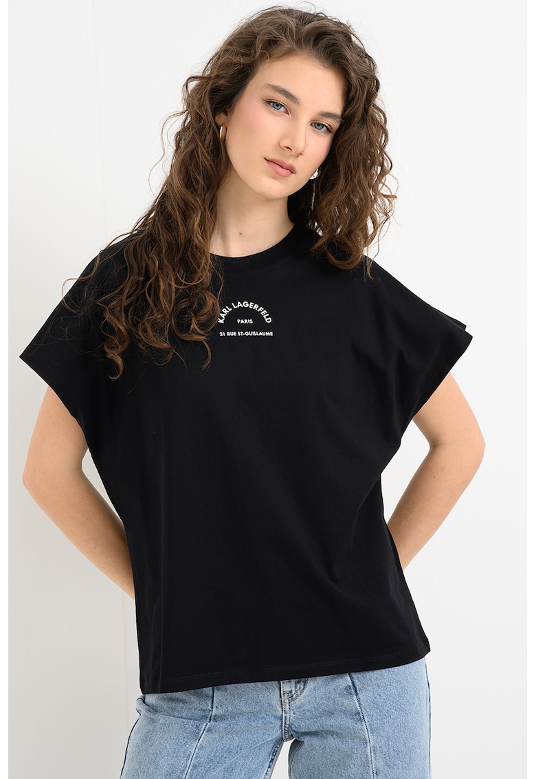 Tricou relaxed fit de bumbac cu logo stralucitor - Negru