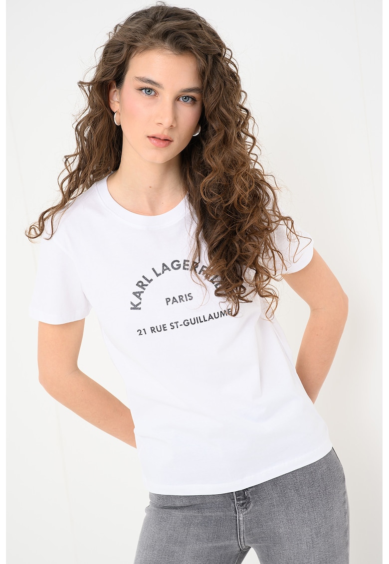 Tricou slim fit cu imprimeu logo Glitter Petite - Alb optic