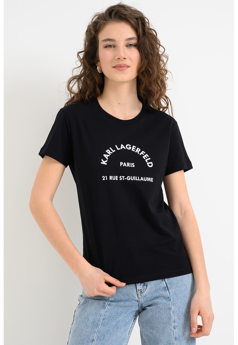 Tricou slim fit cu imprimeu logo Glitter Petite - Negru