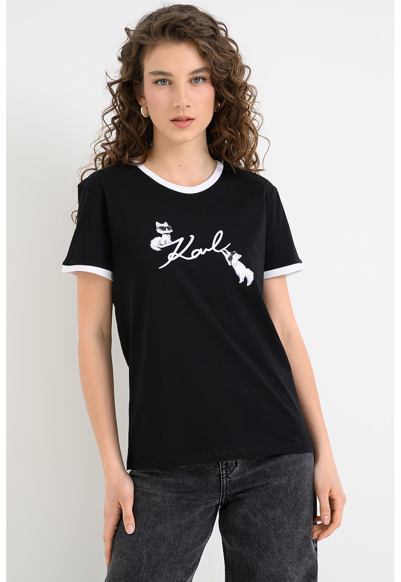 Tricou cu imprimeu logo Ikon Signature Choupette - Alb/Negru