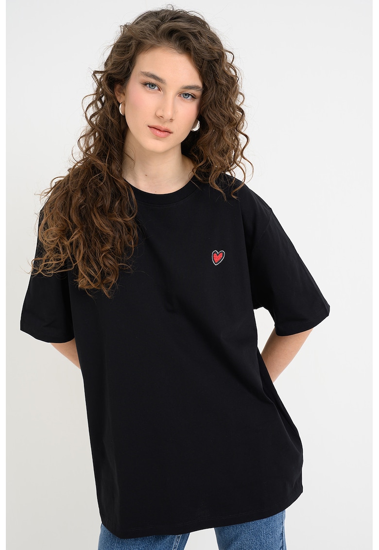 Tricou supradimensionat cu imprimeu pe spate Ikon Valentine - Negru