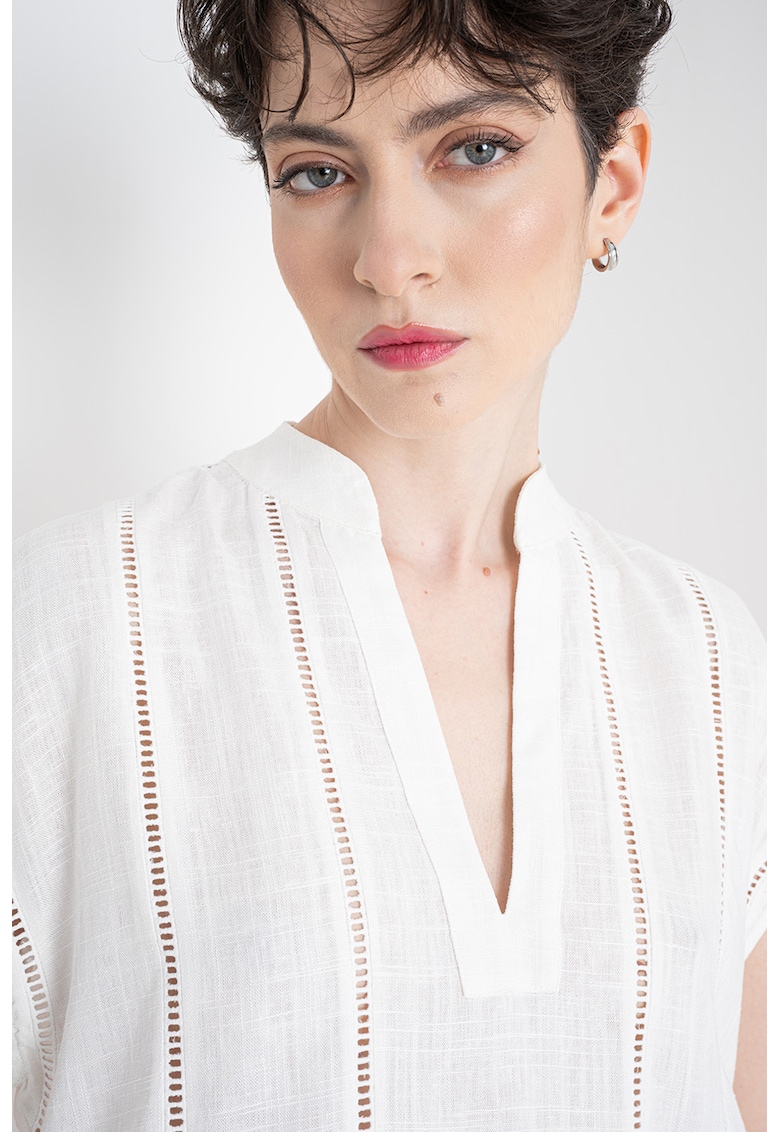 Bluza din amestec de in cu decolteu in V - Crem