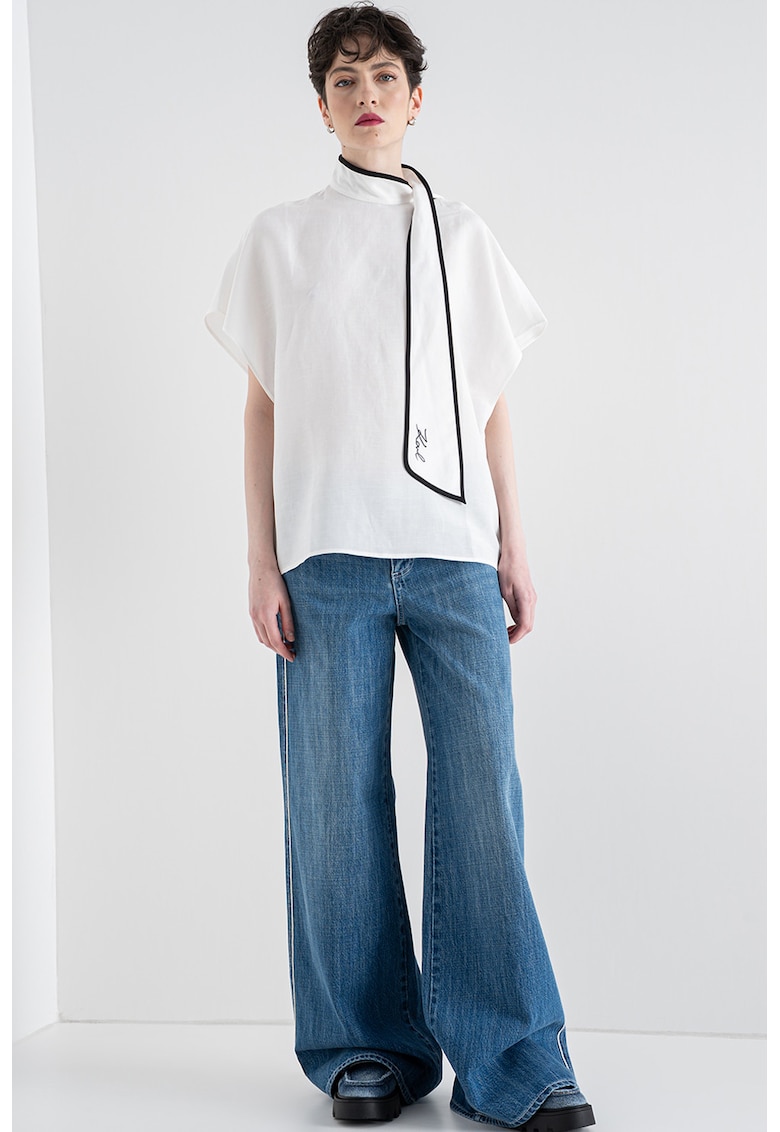 Bluza din amestec de lyocell si in - Alb/Negru