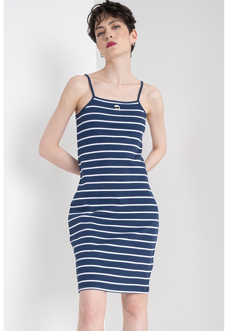 Rochie din amestec de bumbac organic - Alb/Albastru inchis