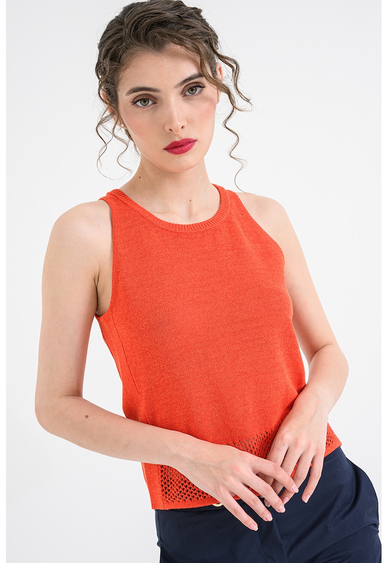 Top tricotat cu detaliu cu perforatii - Rosu vermillion