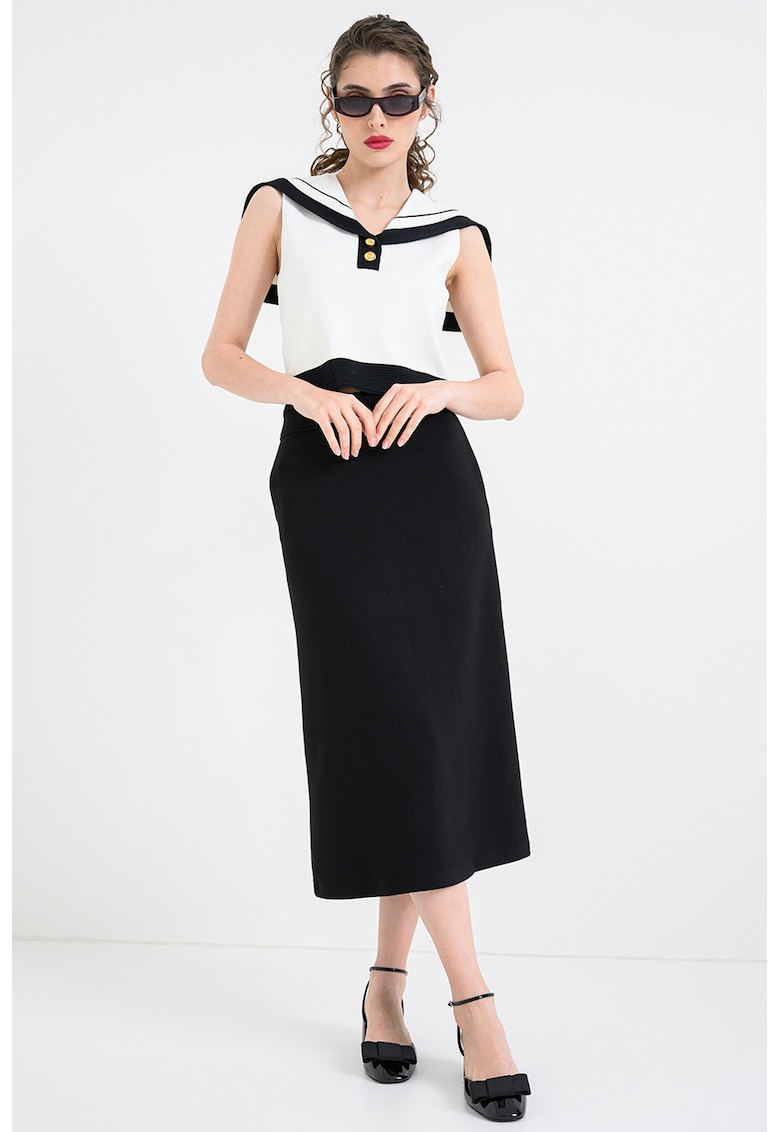 Bluza fara maneci cu guler sailor - Alb/Negru