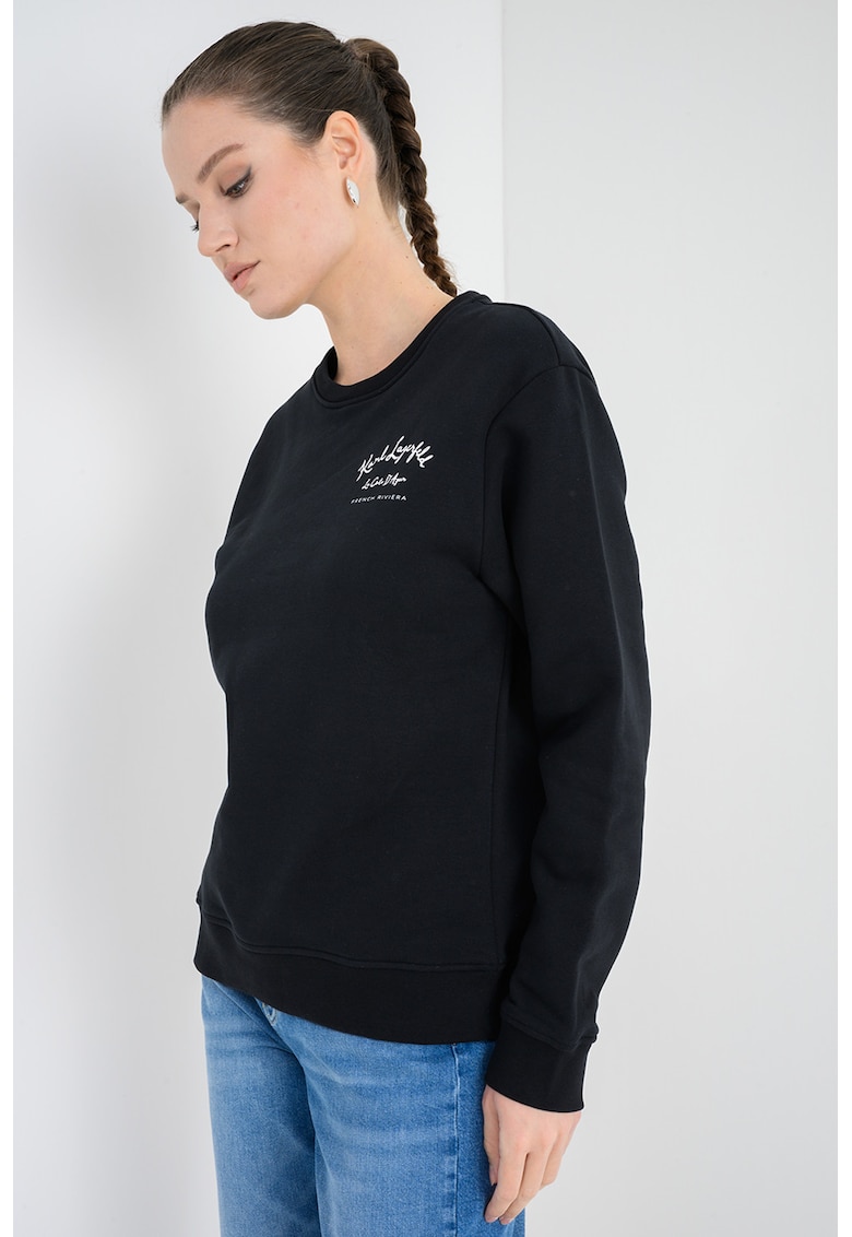 Bluza de trening lejera din amestec de bumbac organic cu imprimeu logo - Negru